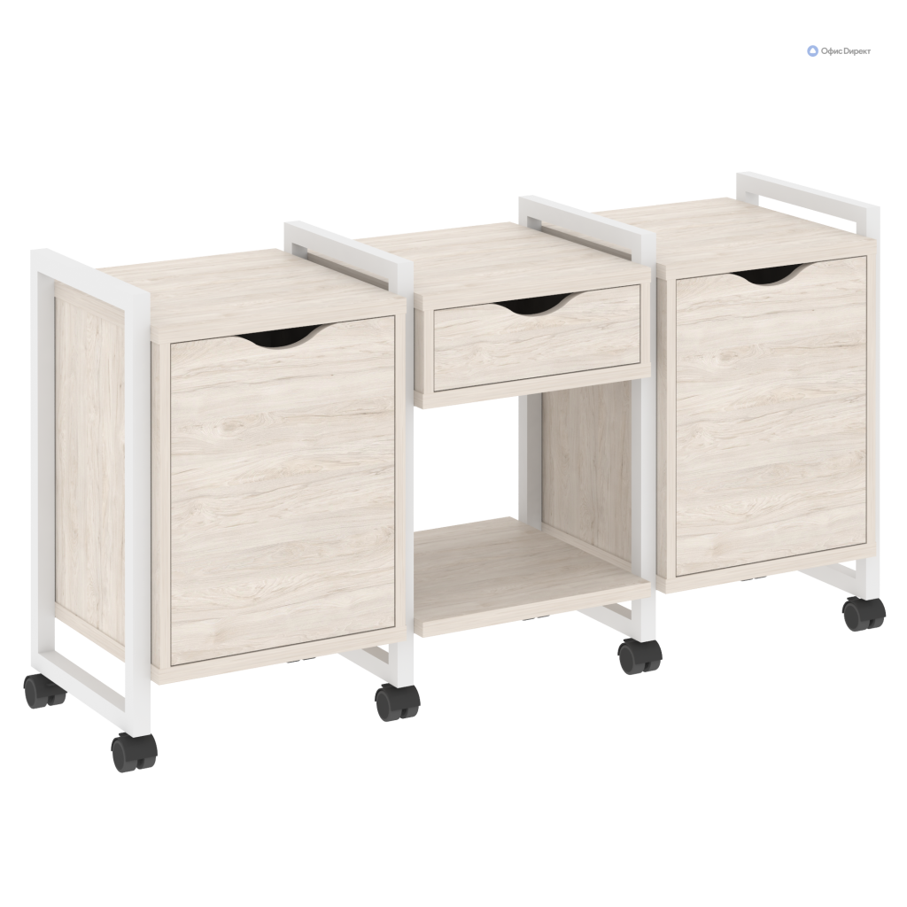 Тумба на колесных опорах наборная. Вариант №7 Лофт 1440*460*767 Лофт Денвер Светлый/Металл Белый